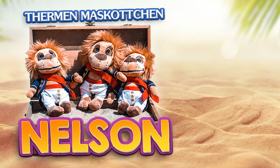 Plüschtier Nelson The mascot of Therme Erding, Nelson the lion, as a cuddly toy
